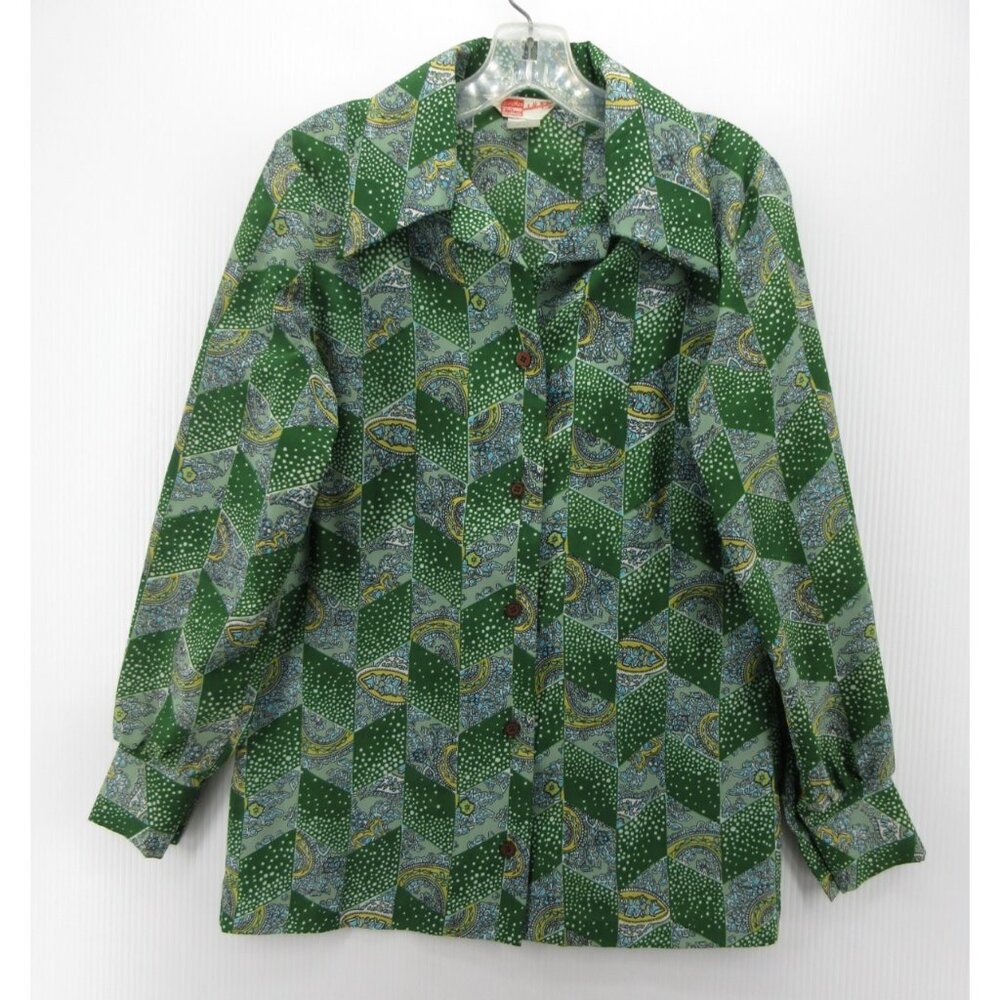 VINTAGE Laura Mae Top Medium Button Up Shirt 70s Funky Disco 32